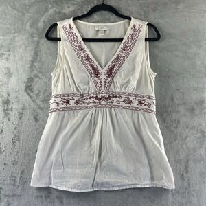 Loft Blouse Women's 8 White Red Embroidery Bohemian
